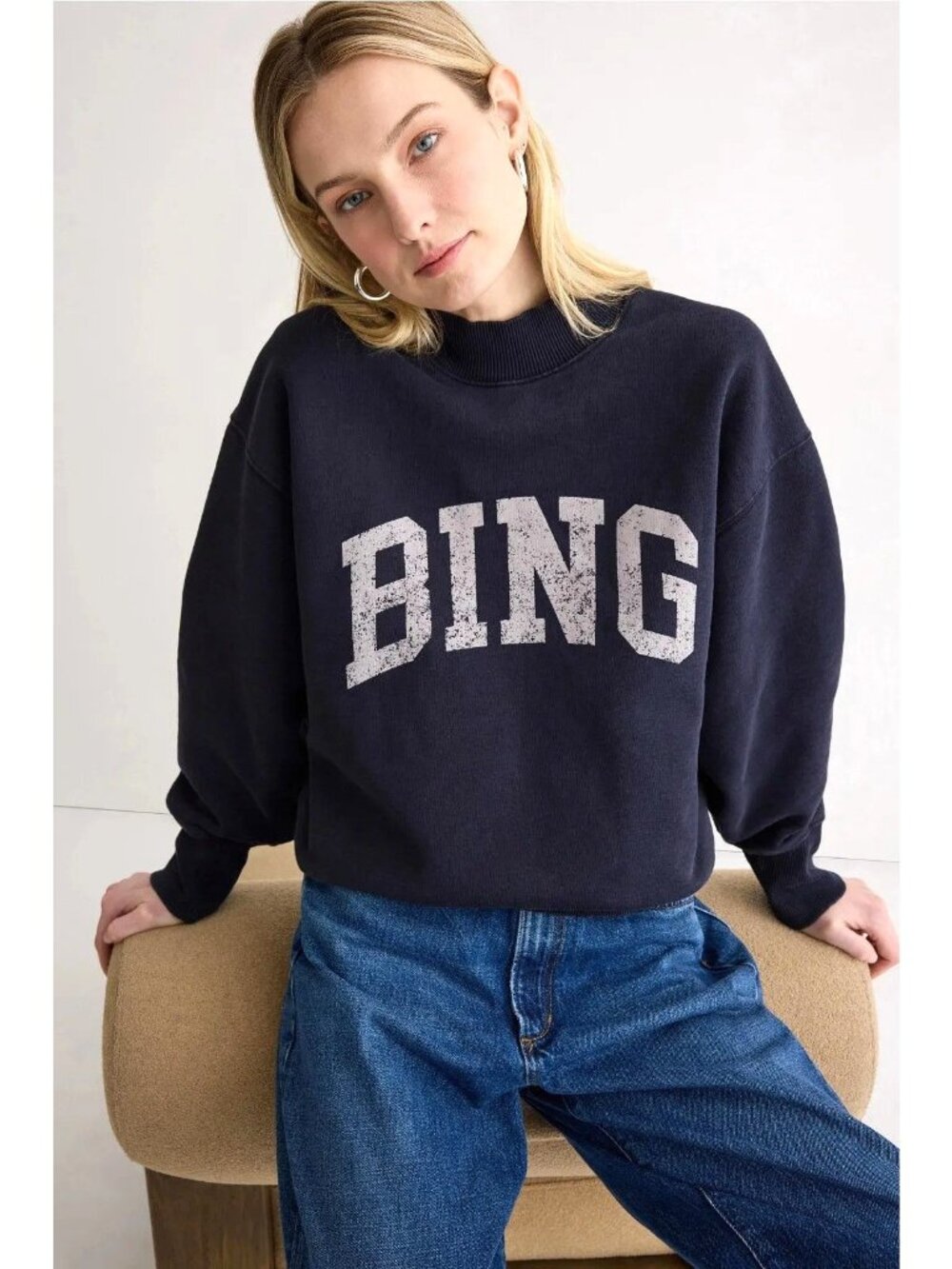 Anine Bing Bradie Sweatshirt in Navy Blue Large Womens Pullover